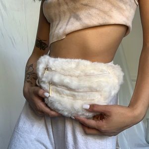 cream fuzzy fanny pack